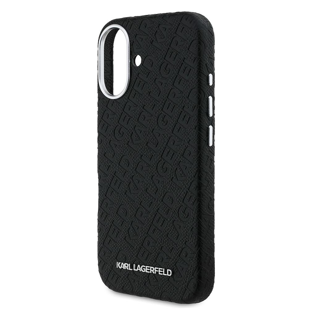 Apple iPhone 16 Kılıf Karl Lagerfeld Orjinal Lisanslı PU Deri Damgalı Metal Yazı Logolu Kapak