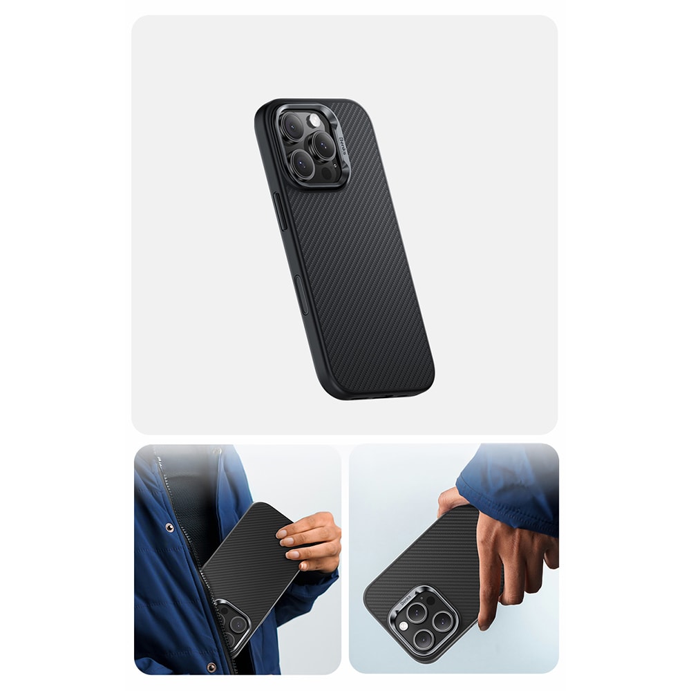 Apple iPhone 16 Pro Max Kılıf Karbon Fiber M-safe Şarj Özellikli Kamera Kontrol Butonlu Benks Hybrid ArmorPro 600D Kevlar Kapak