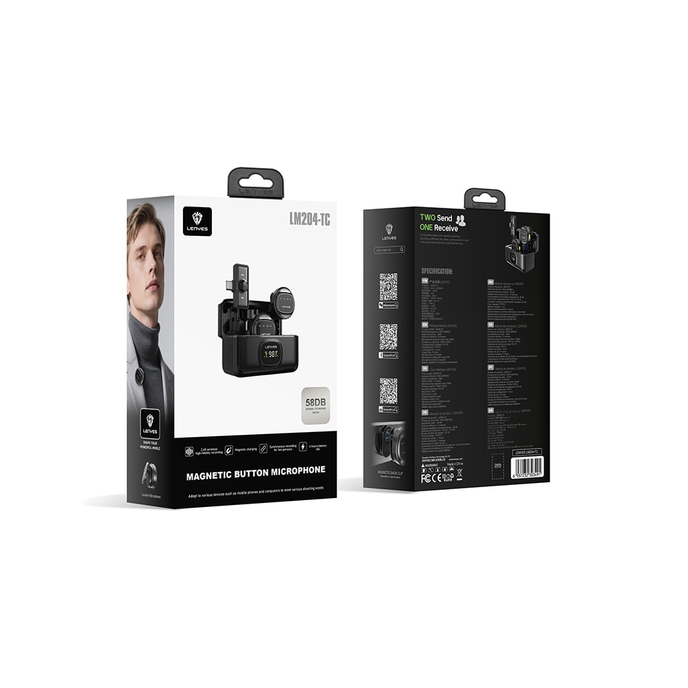 Lenyes LM204-TC Type-C Şarj Portlu Akıllı Gürültü Engelleyicili Type-C Bağlantılı Kablosuz Yaka Mikrofonu