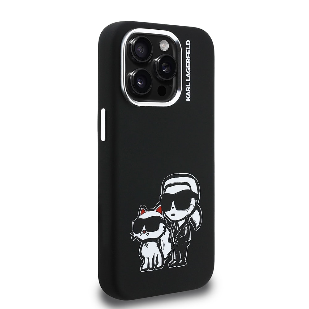 Apple iPhone 15 Pro Max Kılıf Karl Lagerfeld Orjinal Lisanslı Karl & Choupette Sketch Logo Sililkon Kapak