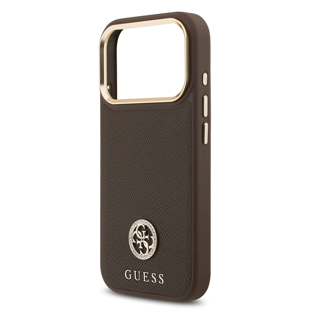 Apple iPhone 17 Pro Kılıf Guess Orjinal Lisanslı M-safe Şarj Özellikli Grained Yazı ve Taşlı 4G Logolu Kapak