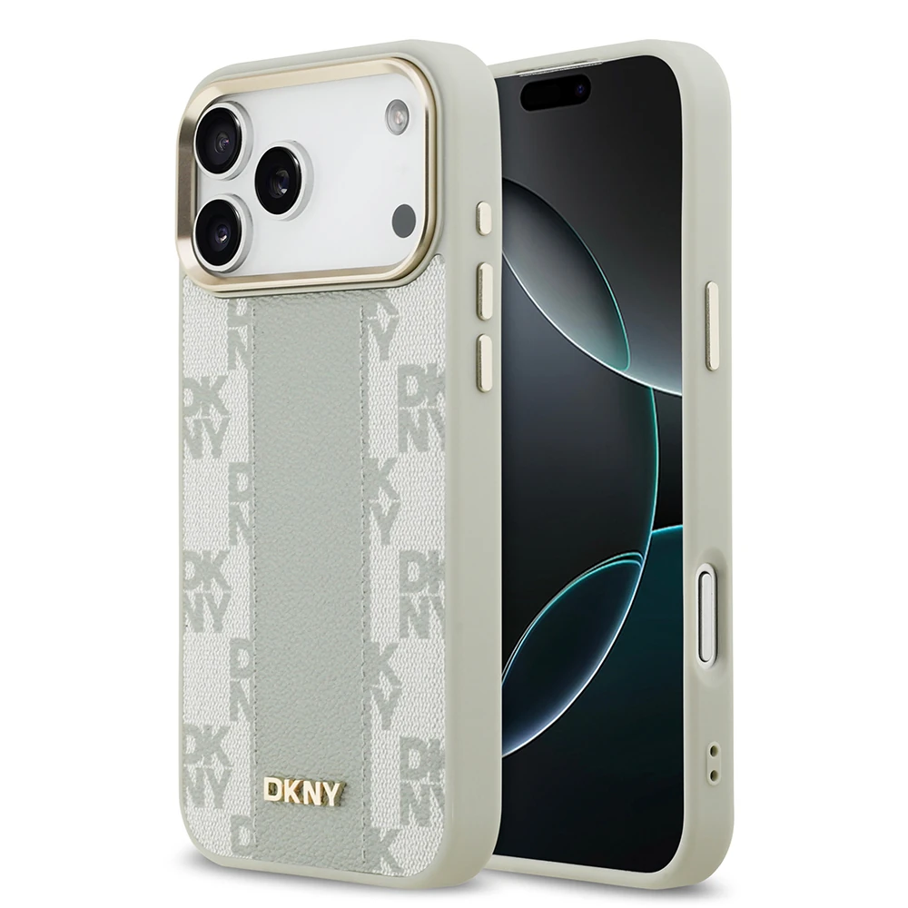 Apple iPhone 17 Pro Max Kılıf DKNY Orjinal Lisanslı M-safe Şarj Özellikli 3D Yazılı Checkered Pattern Kapak image