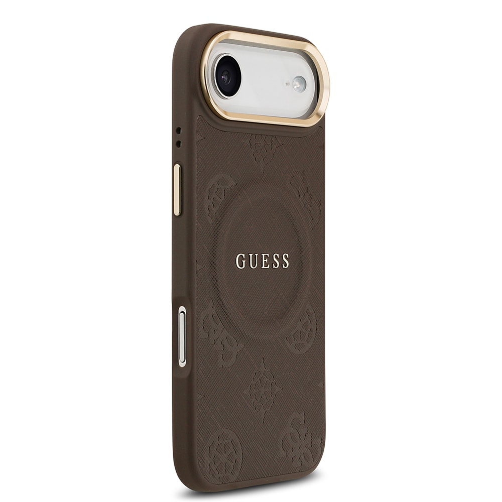 Apple iPhone 17 Air Kılıf Guess Orjinal Lisanslı M-safe Şarj Özellikli Sıcak Baskılı Yazı Logolu PU Deri Peony Kapak