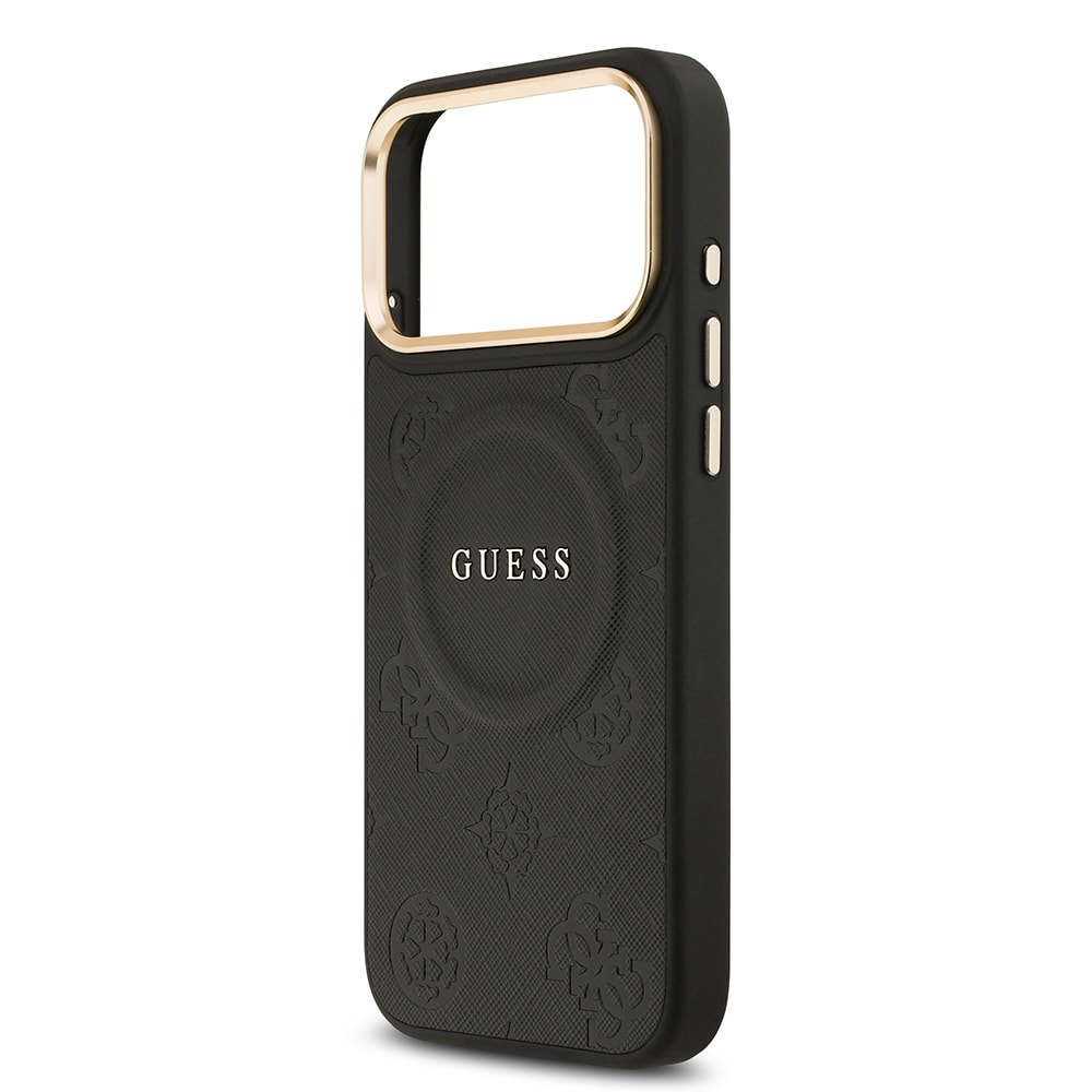 Apple iPhone 17 Pro Max Kılıf Guess Orjinal Lisanslı M-safe Şarj Özellikli Sıcak Baskılı Yazı Logolu PU Deri Peony Kapak