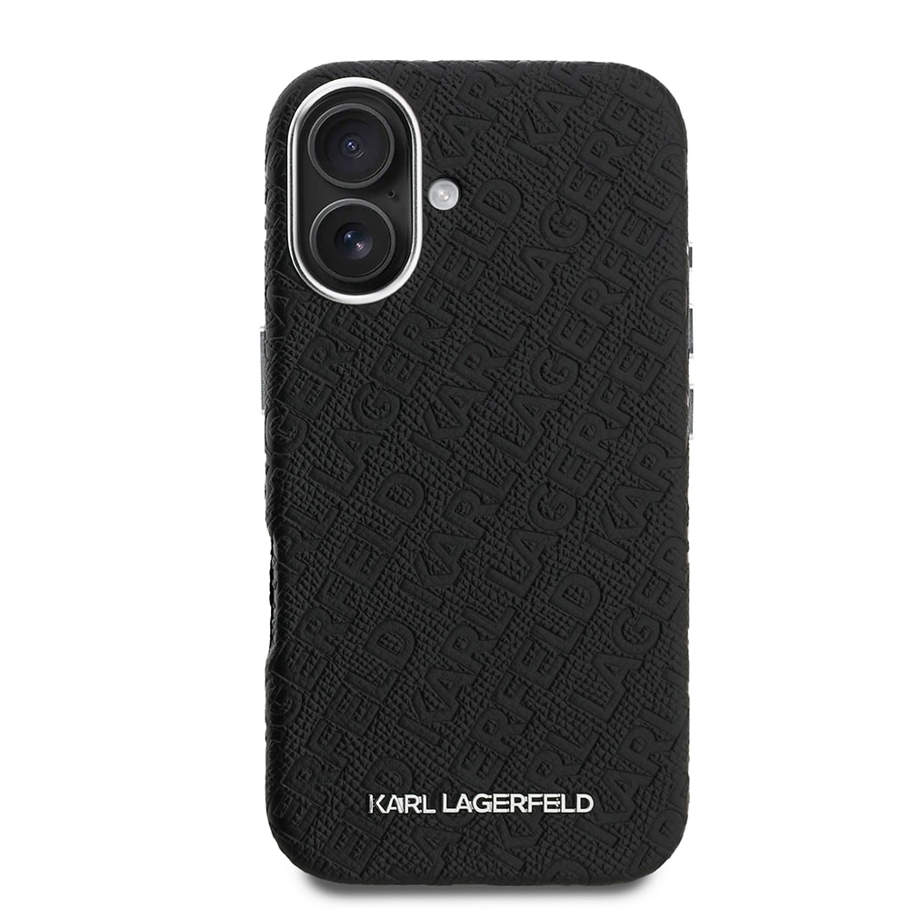 Apple iPhone 16 Kılıf Karl Lagerfeld Orjinal Lisanslı PU Deri Damgalı Metal Yazı Logolu Kapak