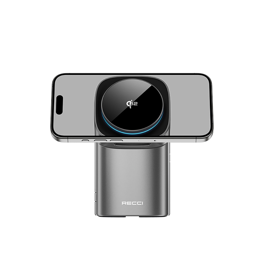 Recci RW05 Qi2 Şarj Teknolojili Ambiyans Işıklı Telefon&Akıllı Saat&Kulaklık 15W 3in1 Kablosuz Şarj Standı
