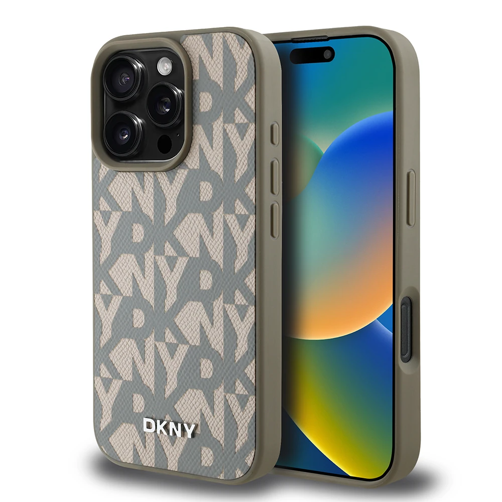 iPhone 16 Pro Max Kılıf DKNY Orjinal Lisanslı M-safe Şarj Özellikli 3D Yazılı Grid Pattern Kapak image