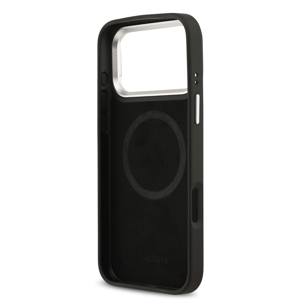 Apple iPhone 17 Pro Max Kılıf Lacoste Orjinal Lisanslı M-safe Şarj Özellikli PU Pike Desenli Standlı Metal Logolu Kapak