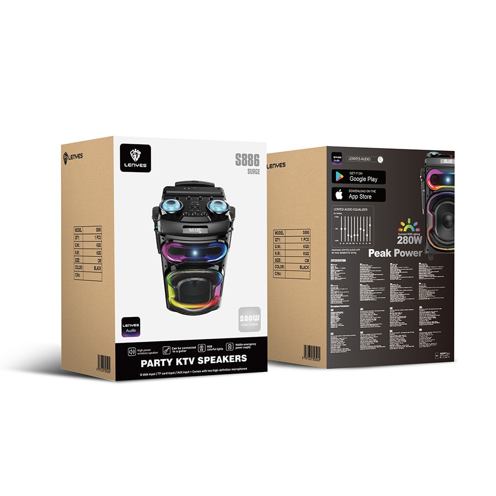 Lenyes S886 RGB Işıklı Çift Mikrofonlu Kablosuz TWS Bluetooth Speaker Hoparlör v5.3