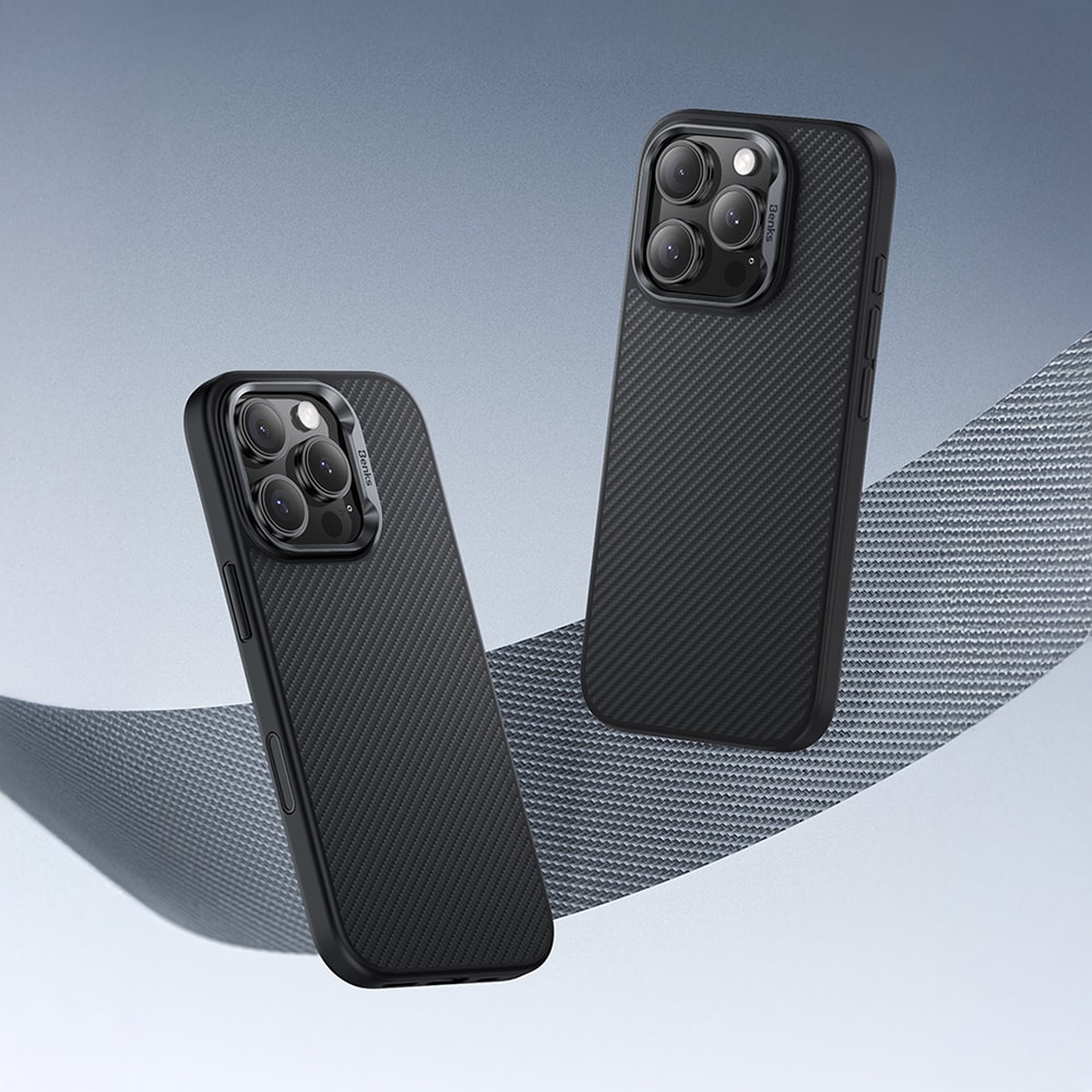 Apple iPhone 16 Pro Kılıf Karbon Fiber M-safe Şarj Özellikli Kamerra Kontrol Butonlu Benks Hybrid ArmorPro 600D Kevlar Kapak