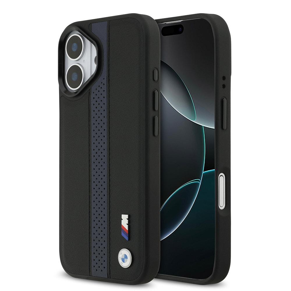 Apple iPhone 17 Kılıf BMW Orjinal Lisanslı M-safe Şarj Özellikli Deri Arka Yüzey Metal Logolu Delikli Şerit Tasarımlı Kapak image