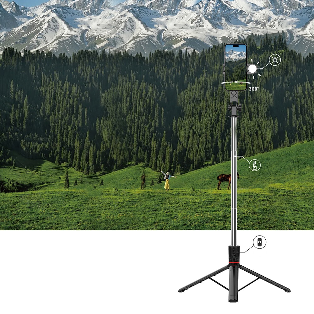 Wiwu Wi-SE015 Canlı Yayın Dolgu Işıklı Teleskopik Tripod ve Selfie Çubuğu