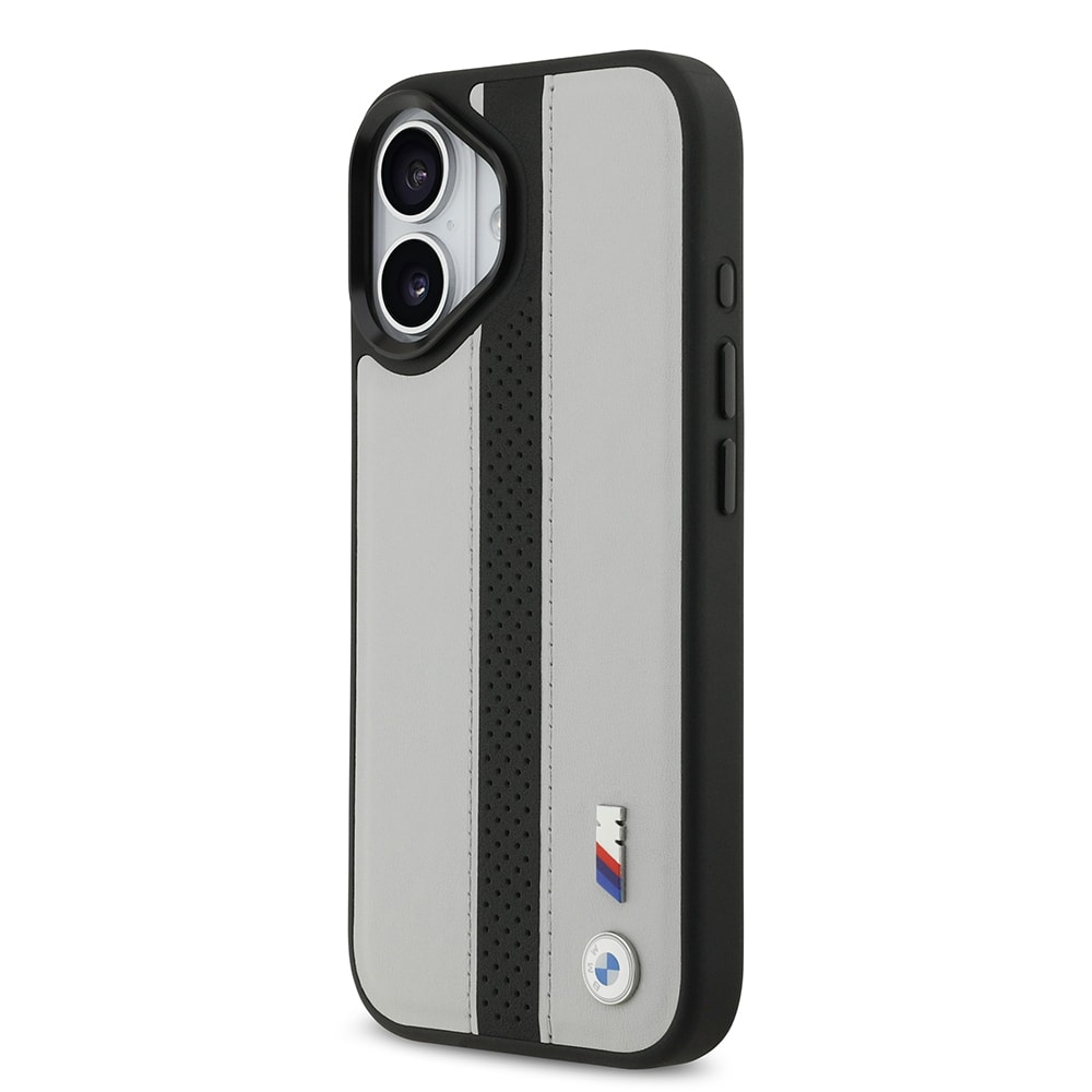 Apple iPhone 17 Kılıf BMW Orjinal Lisanslı M-safe Şarj Özellikli Deri Arka Yüzey Metal Logolu Delikli Şerit Tasarımlı Kapak