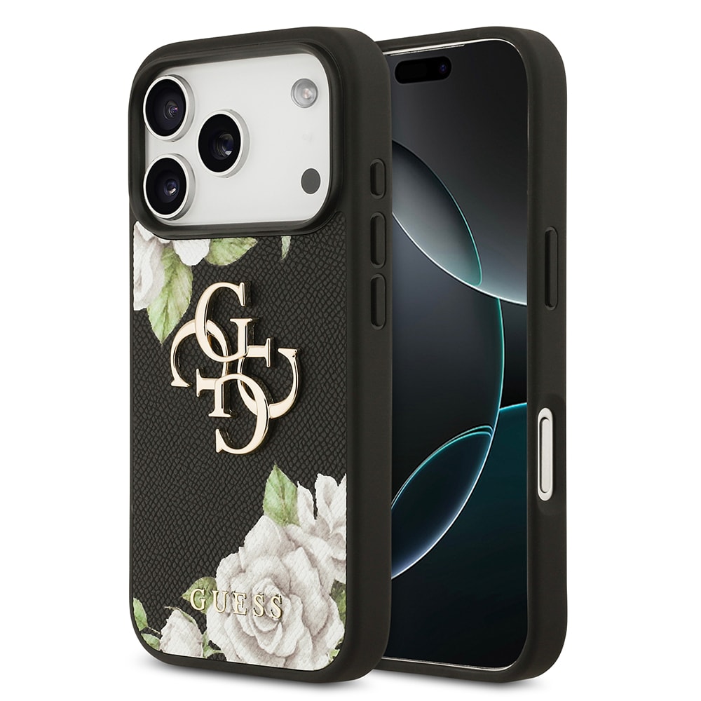 Apple iPhone 17 Pro Kılıf Guess Orjinal Lisanslı Gül Baskılı Büyük Metal Logo Dizaynlı Kapak image