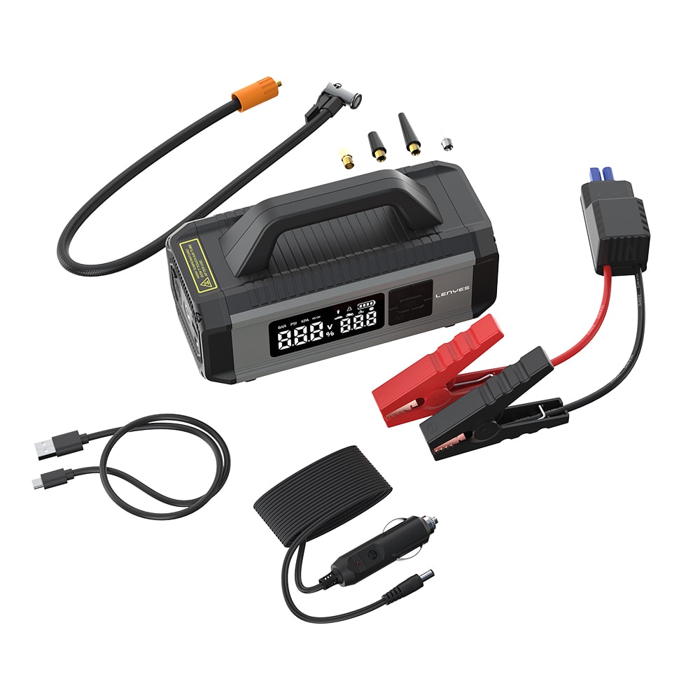 Lenyes LCI202 LED Işıklı Araç Akü Acil Durum Takviye Güç Kaynağı ve Hava Kompresörü 12V 150W 10000mAh image