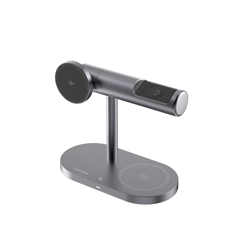Lenyes PW319 Qi2 Şarj Teknolojili Ambiyans Işıklı Telefon&Akıllı Saat&Kulaklık 15W 3in1 Kablosuz Şarj Standı image
