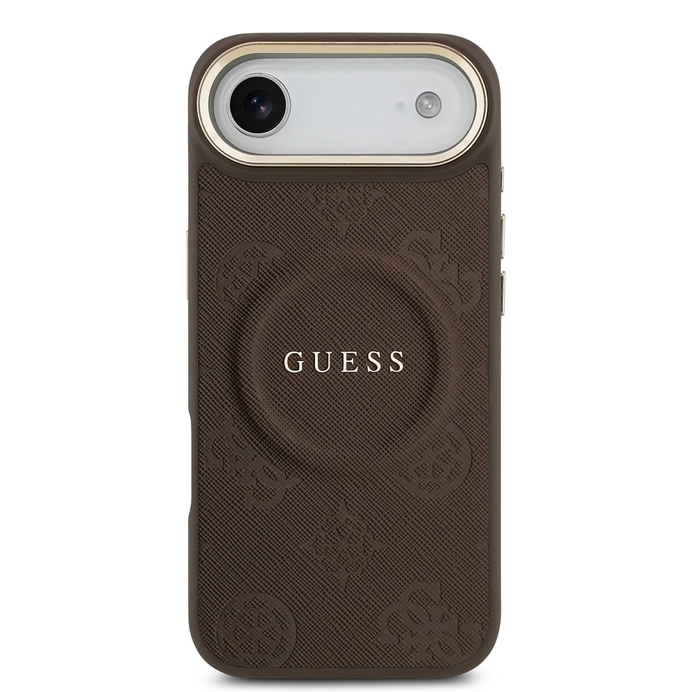 Apple iPhone 17 Air Kılıf Guess Orjinal Lisanslı M-safe Şarj Özellikli Sıcak Baskılı Yazı Logolu PU Deri Peony Kapak