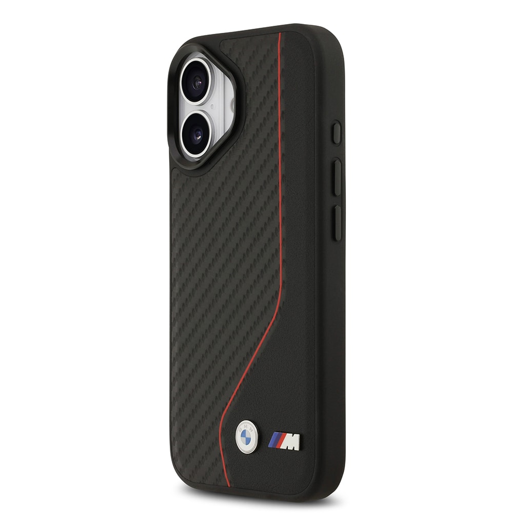 Apple iPhone 17 Kılıf BMW Orjinal Lisanslı M-safe Şarj Özellikli Metal BMW ve M Logolu PU Karbon Tasarımlı Kapak