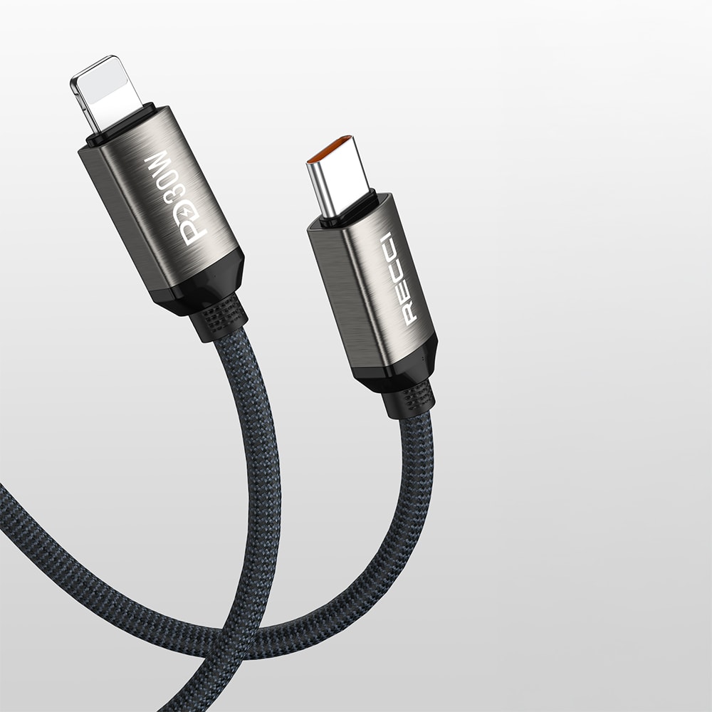 Recci RS35CL Type-C to Lightning PD 30W Örgü Tasarımlı Hızlı Şarj Özellikli Data ve Şarj Kablosu 1M
