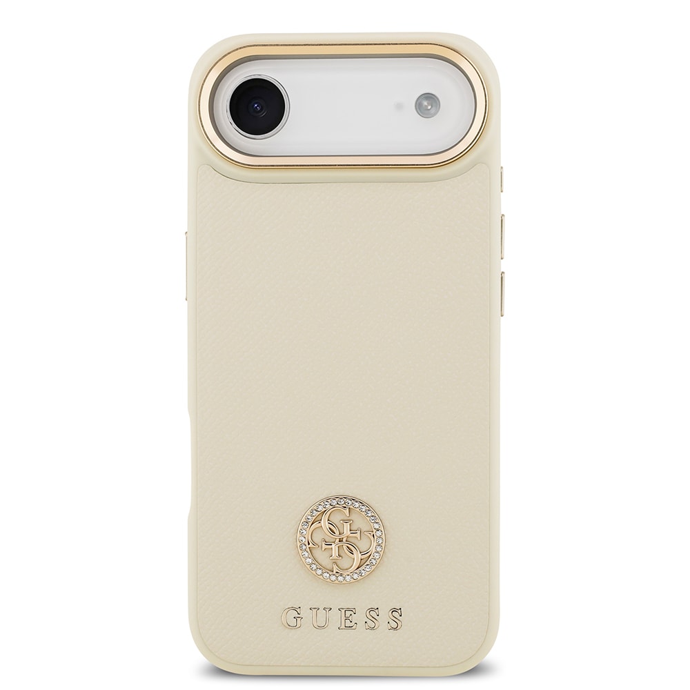 Apple iPhone 17 Air Kılıf Guess Orjinal Lisanslı M-safe Şarj Özellikli Grained Yazı ve Taşlı 4G Logolu Kapak