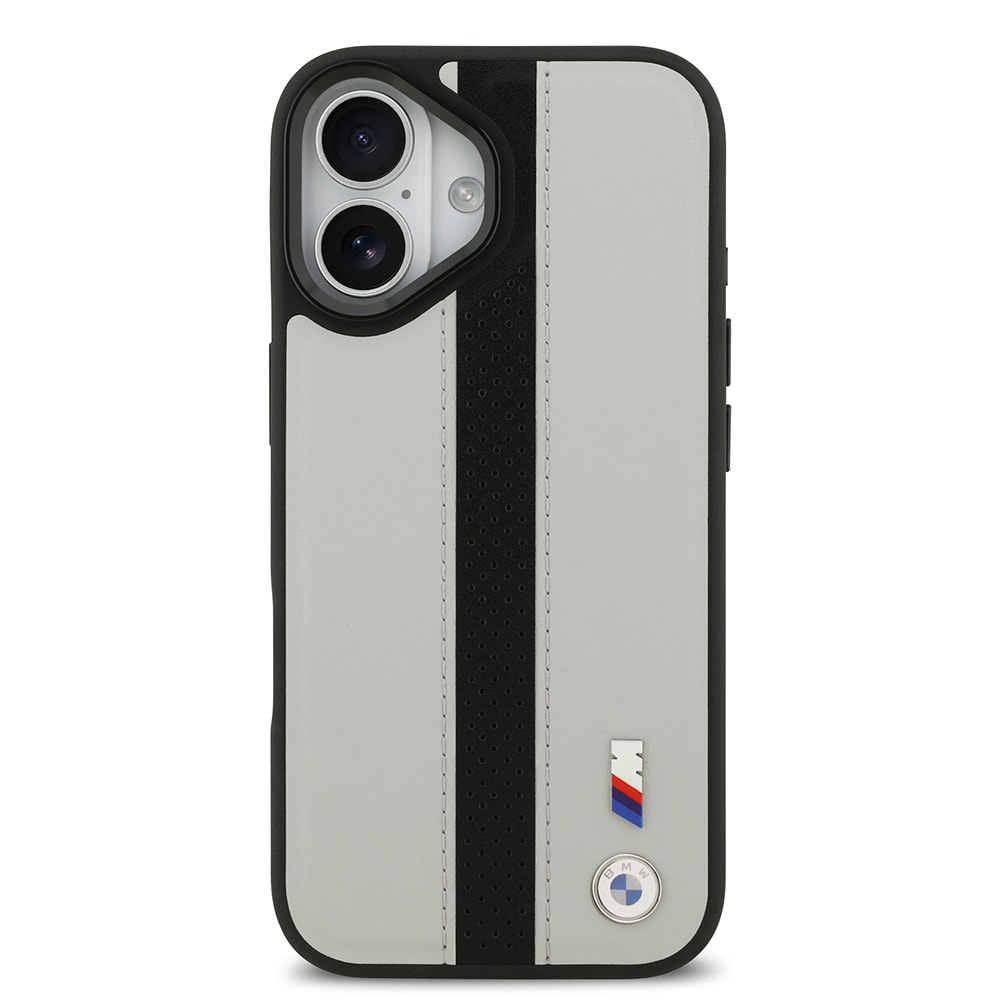 Apple iPhone 17 Kılıf BMW Orjinal Lisanslı M-safe Şarj Özellikli Deri Arka Yüzey Metal Logolu Delikli Şerit Tasarımlı Kapak
