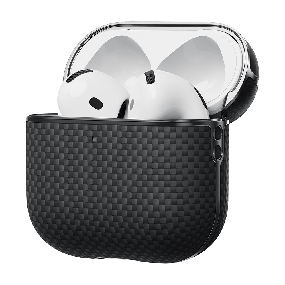 Apple Airpods 4 Kılıf 1500D Aramid Fiber Pitaka Ultra-Slim Classic Serisi Black-Grey Twill Kapak