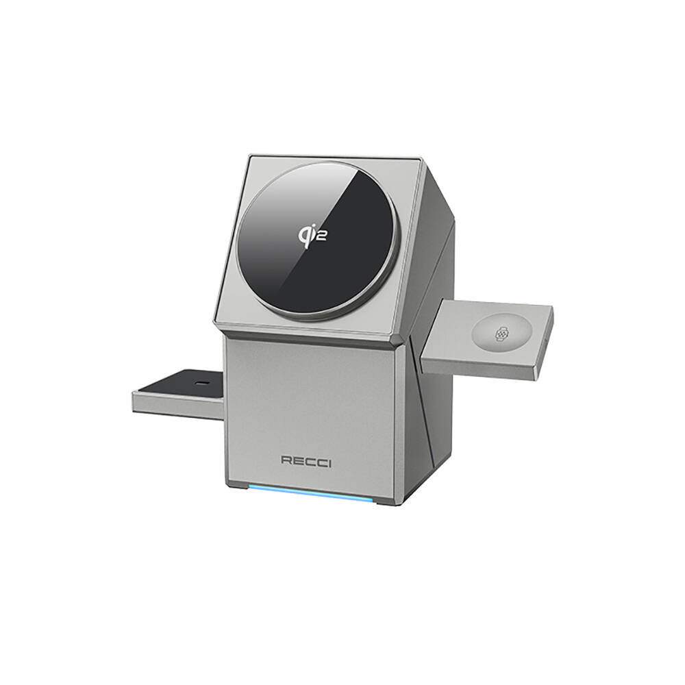 Recci RCW-47 Geometry Serisi Qi2 Şarj Teknolojili Rubik Küp Ambiyans Işıklı Telefon&Akıllı Saat&Kulaklık 15W 3in1 Kablosuz Şarj Standı image