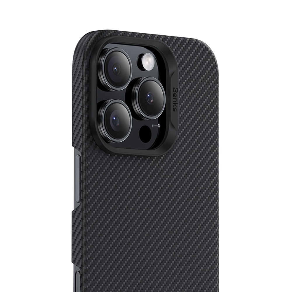 Apple iPhone 16 Pro Kılıf Benks M-safe Şarj Özellikli Metal Kamera Çerçeveli Magnetik ArmorAir 600D Kevlar Fiber Kapak