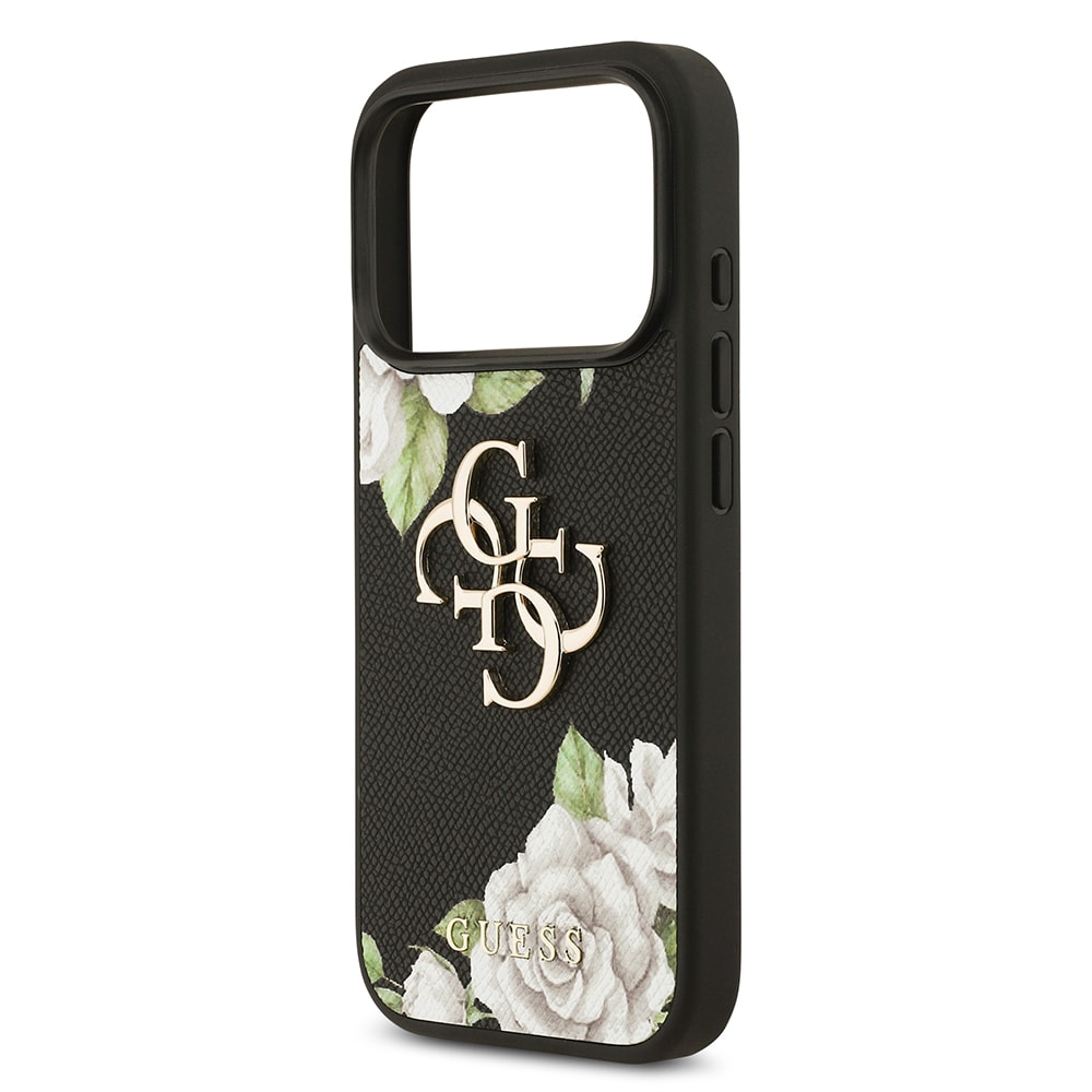 Apple iPhone 17 Pro Kılıf Guess Orjinal Lisanslı Gül Baskılı Büyük Metal Logo Dizaynlı Kapak