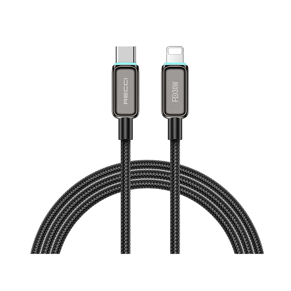 Recci RS42CL Lamp Display Serisi Type-C to Lightning PD 30W Hızlı Şarj Özellikli Data ve Şarj Kablosu 1.5M