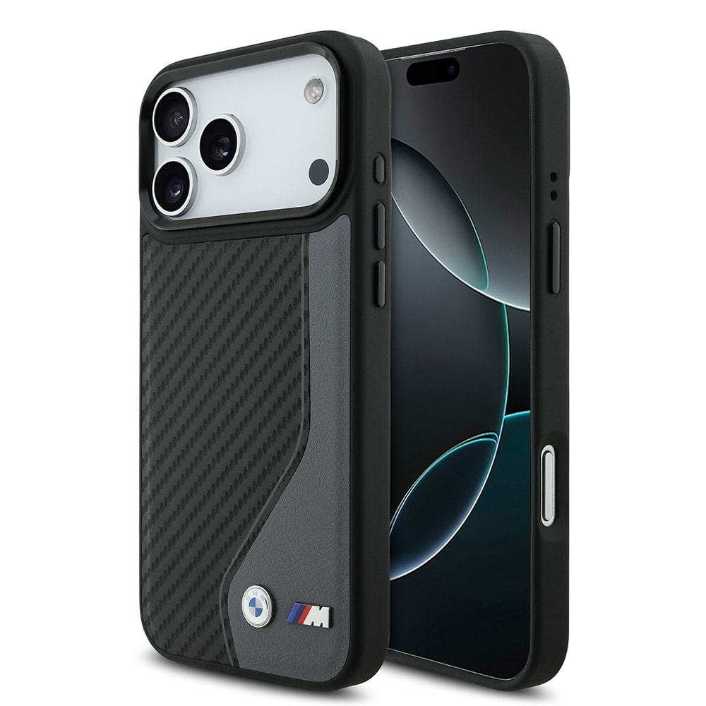 Apple iPhone 17 Pro Max Kılıf BMW Orjinal Lisanslı M-safe Şarj Özellikli Metal BMW ve M Logolu PU Karbon Tasarımlı Kapak image