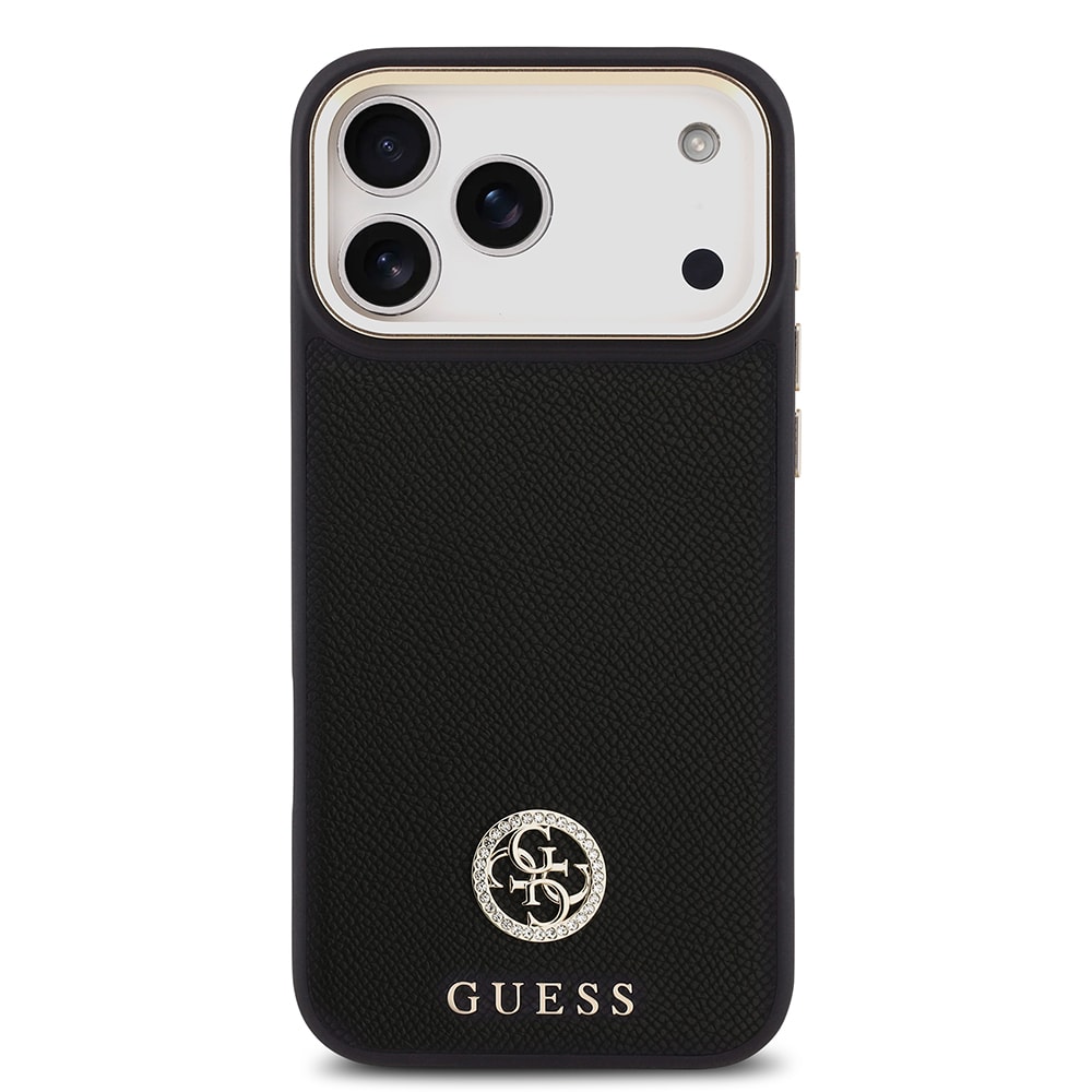 Apple iPhone 17 Pro Max Kılıf Guess Orjinal Lisanslı M-safe Şarj Özellikli Grained Yazı ve Taşlı 4G Logolu Kapak