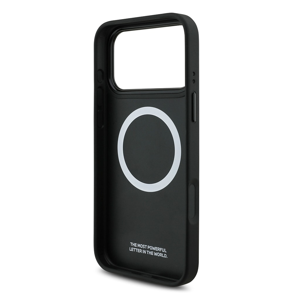 Apple iPhone 17 Pro Kılıf BMW Orjinal Lisanslı M-safe Şarj Özellikli Deri Arka Yüzey Metal Logolu Delikli Şerit Tasarımlı Kapak