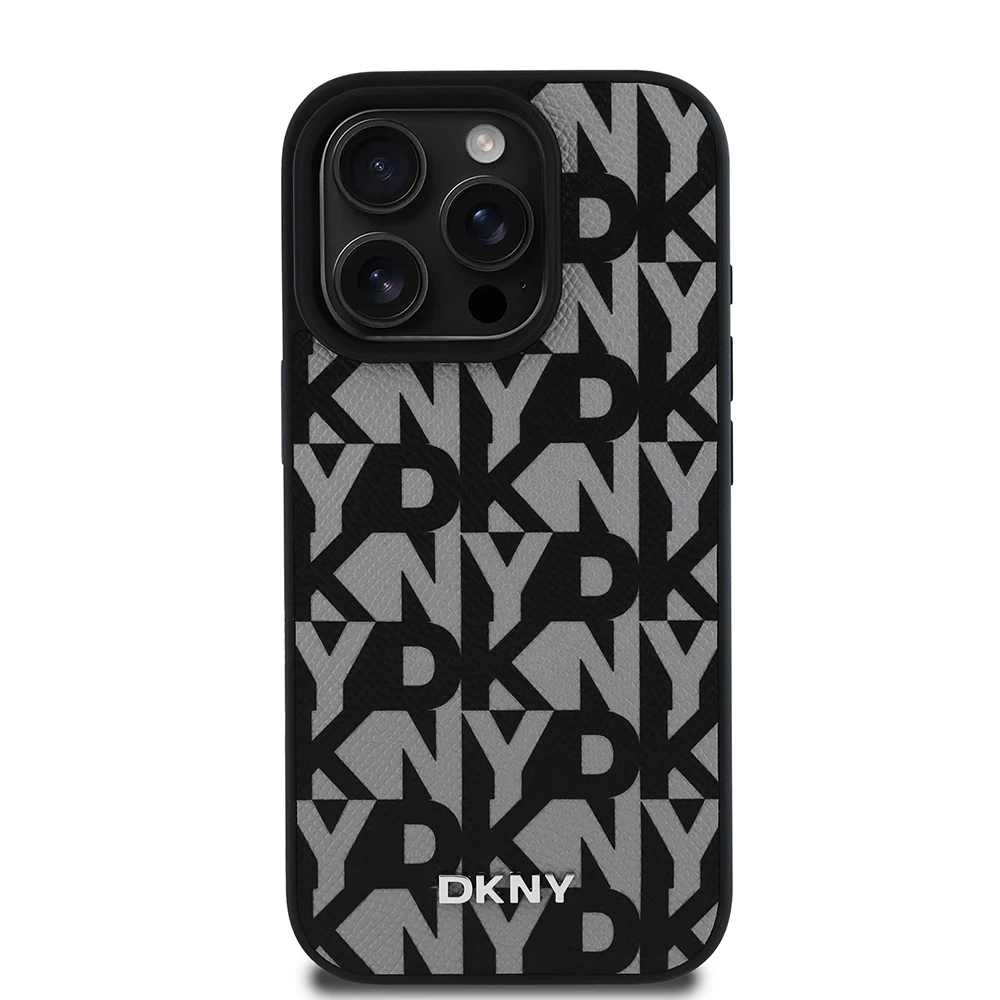 iPhone 15 Pro Max Kılıf DKNY Orjinal Lisanslı M-safe Şarj Özellikli 3D Yazılı Grid Pattern Kapak