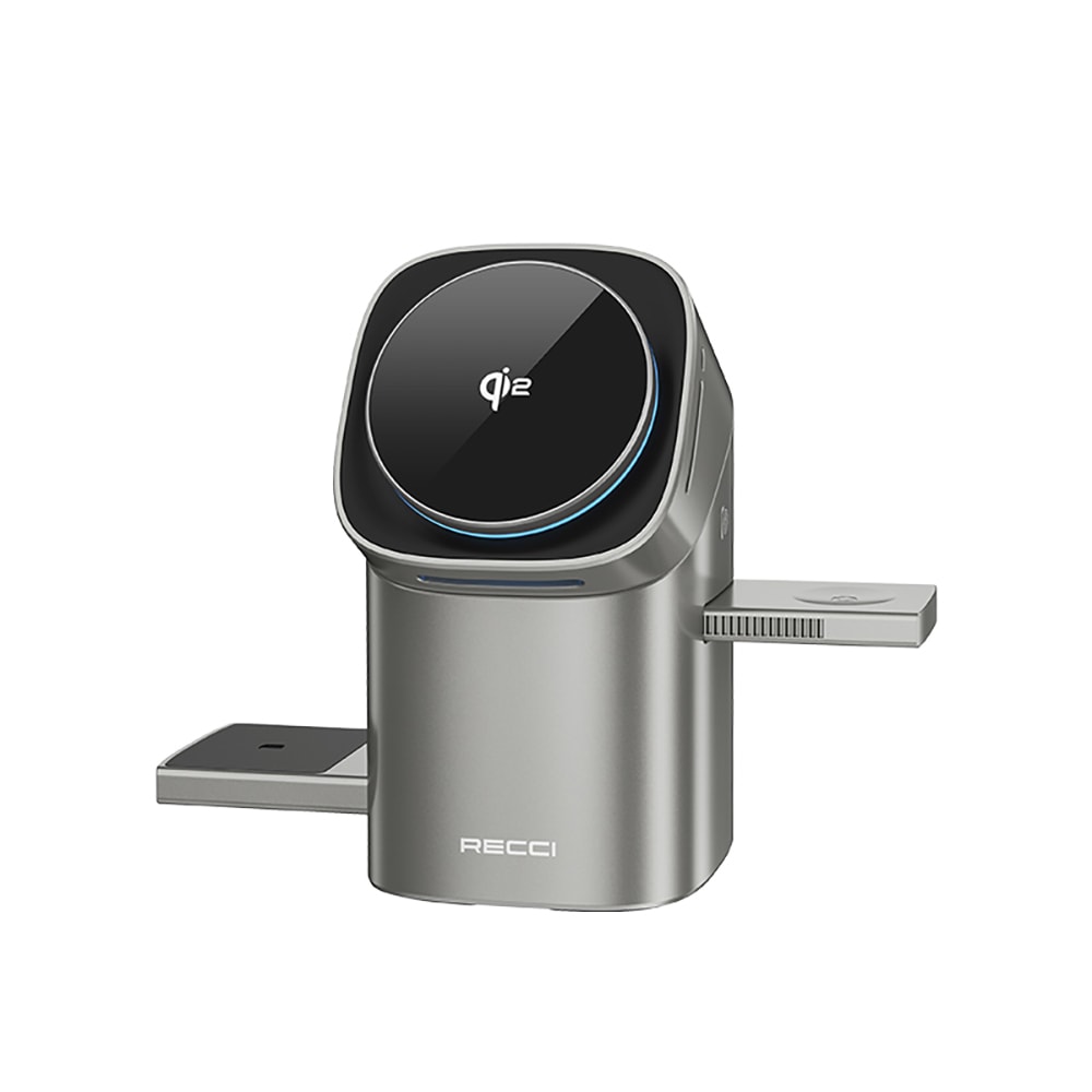Recci RW05 Qi2 Şarj Teknolojili Ambiyans Işıklı Telefon&Akıllı Saat&Kulaklık 15W 3in1 Kablosuz Şarj Standı image