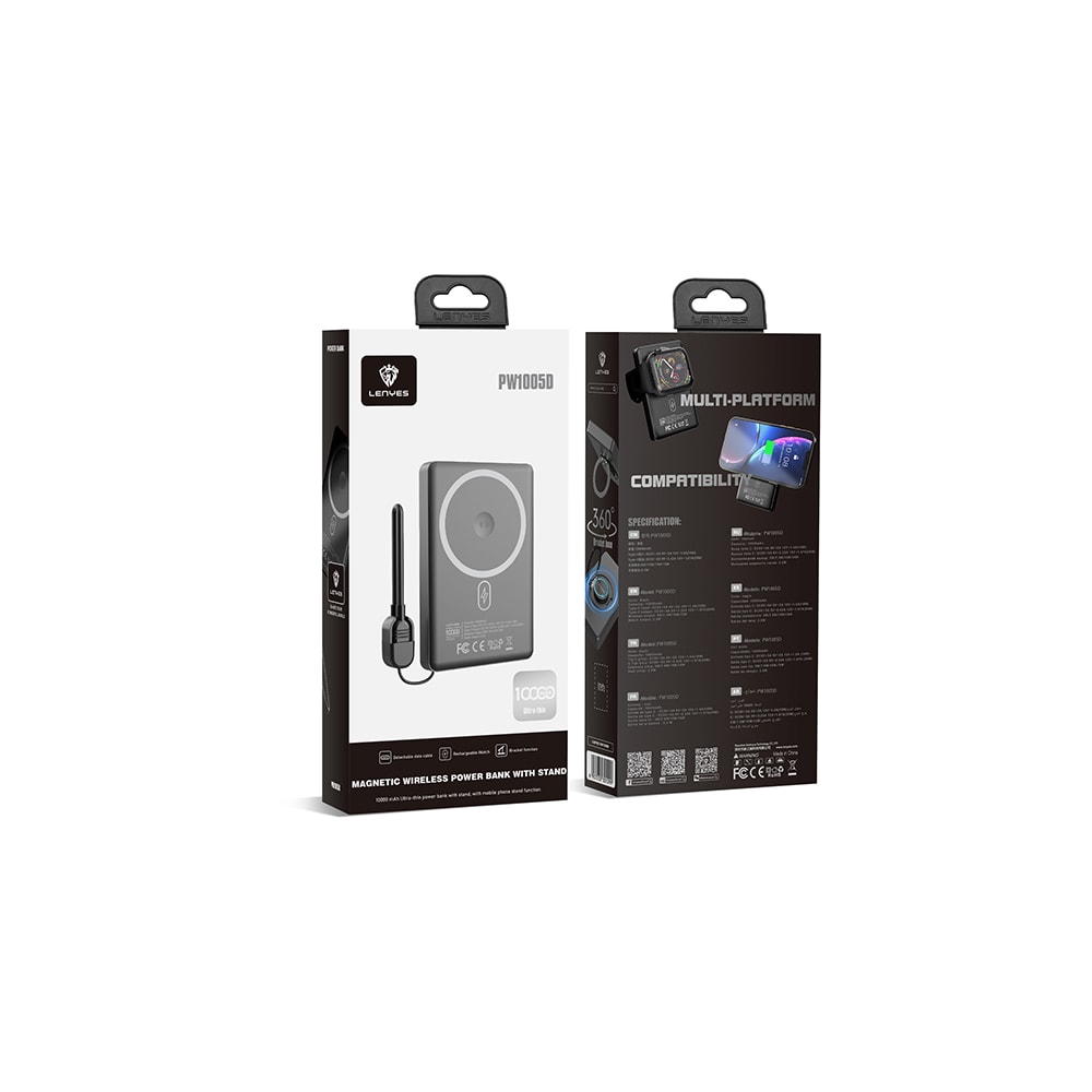 Lenyes PW1005D Standlı Akıllı Saat Kablosuz Şarj Özellikli Wireless Powerbank 20W 10000mAh