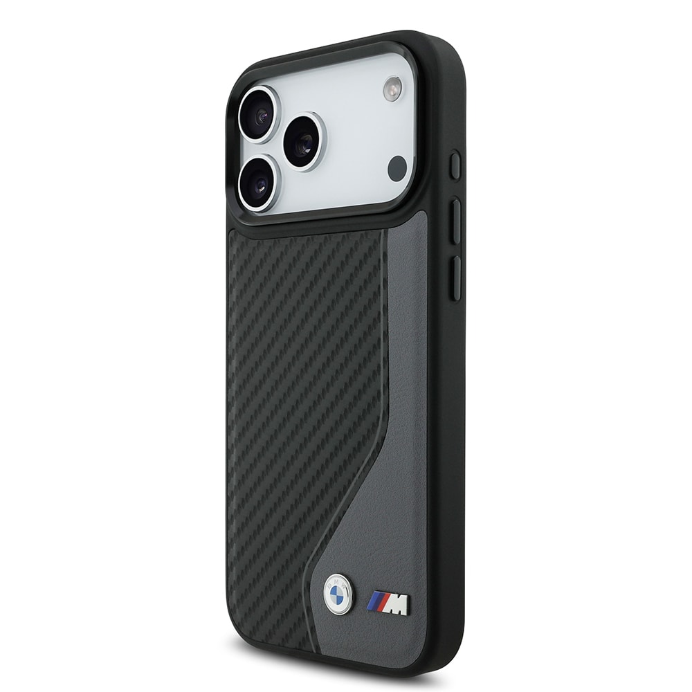 Apple iPhone 17 Pro Max Kılıf BMW Orjinal Lisanslı M-safe Şarj Özellikli Metal BMW ve M Logolu PU Karbon Tasarımlı Kapak