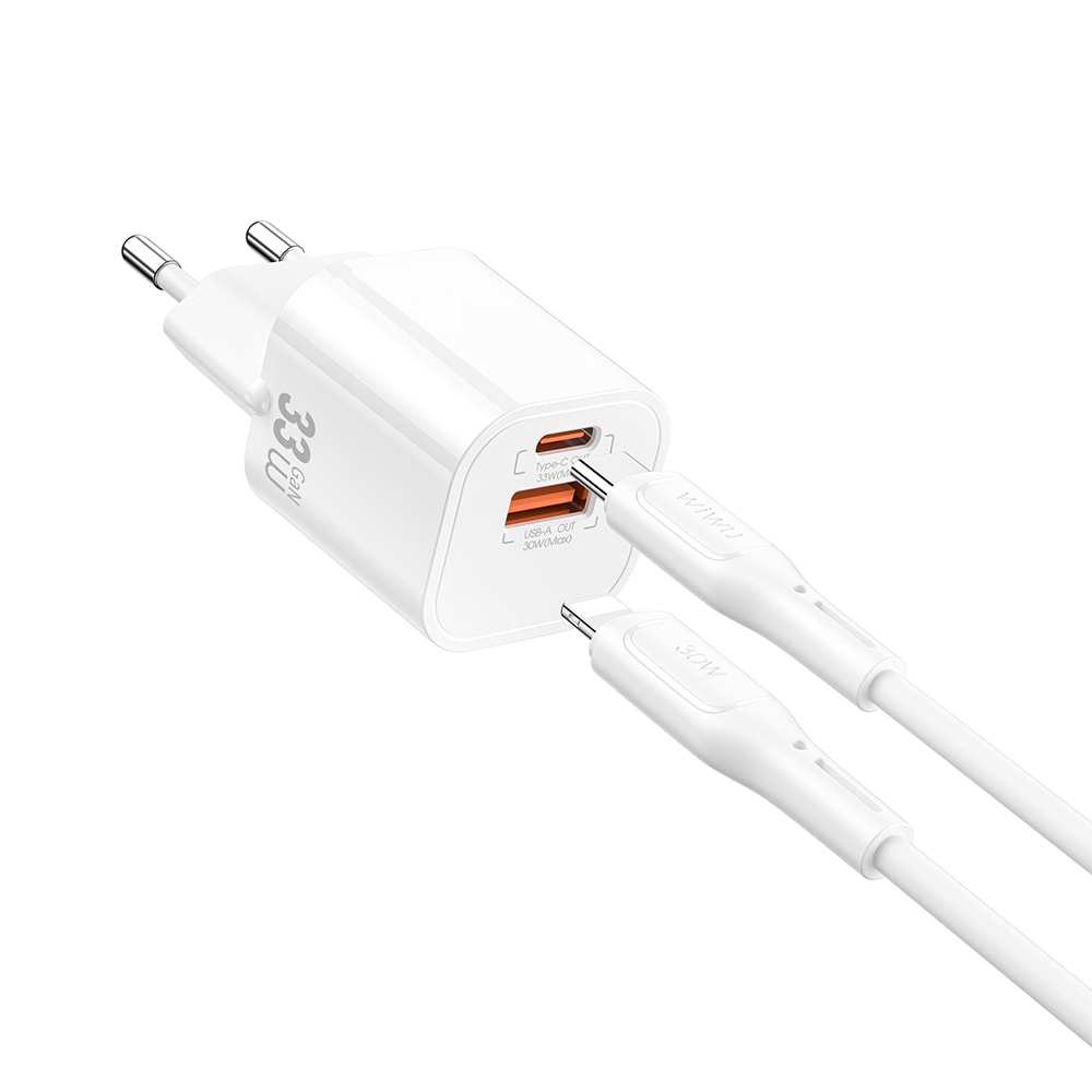 Wiwu Wi-G018 Cube Serisi Type-C to Lightning GaN Tech PD Hızlı Şarj Özellikli Kablolu Şarj Seti 33W