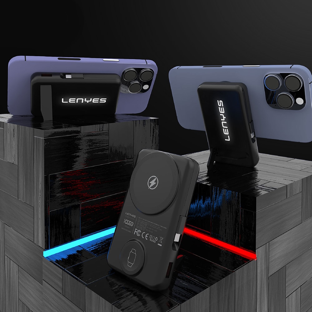 Lenyes PW1003D 22.5W Dijital LED Ekranlı Akıllı Saat Kablosuz Şarj Özellikli Standlı Wireless Powerbank 15W 10000mAh