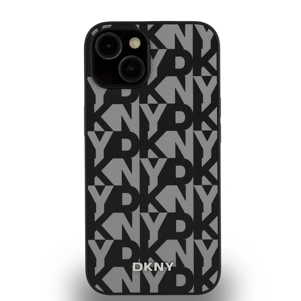 iPhone 14 Kılıf DKNY Orjinal Lisanslı M-safe Şarj Özellikli 3D Yazılı Grid Pattern Kapak