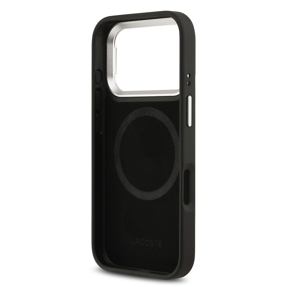 Apple iPhone 17 Pro Kılıf Lacoste Orjinal Lisanslı M-safe Şarj Özellikli PU Pike Desenli Standlı Metal Logolu Kapak