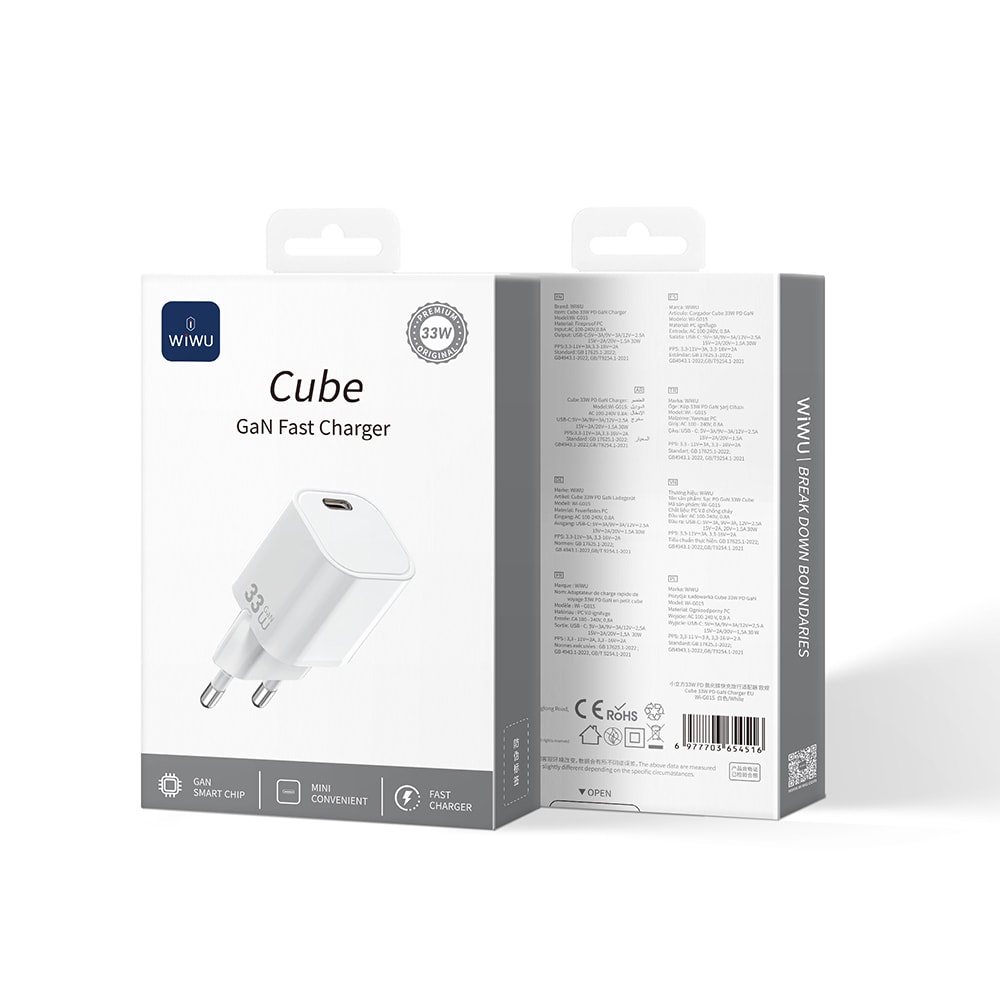 Wiwu Wi-G015 Cube Serisi GaN Tech PD Hızlı Şarj Özellikli Mini Şarj Başlığı 33W
