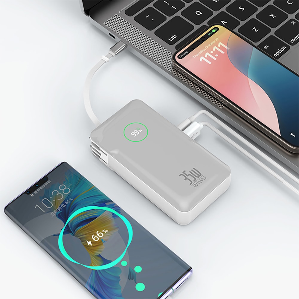Wiwu Wi-P049 Noble Serisi Type-C Kablolu Dijital LED Göstergeli Powerbank PD 35W 10000mAh