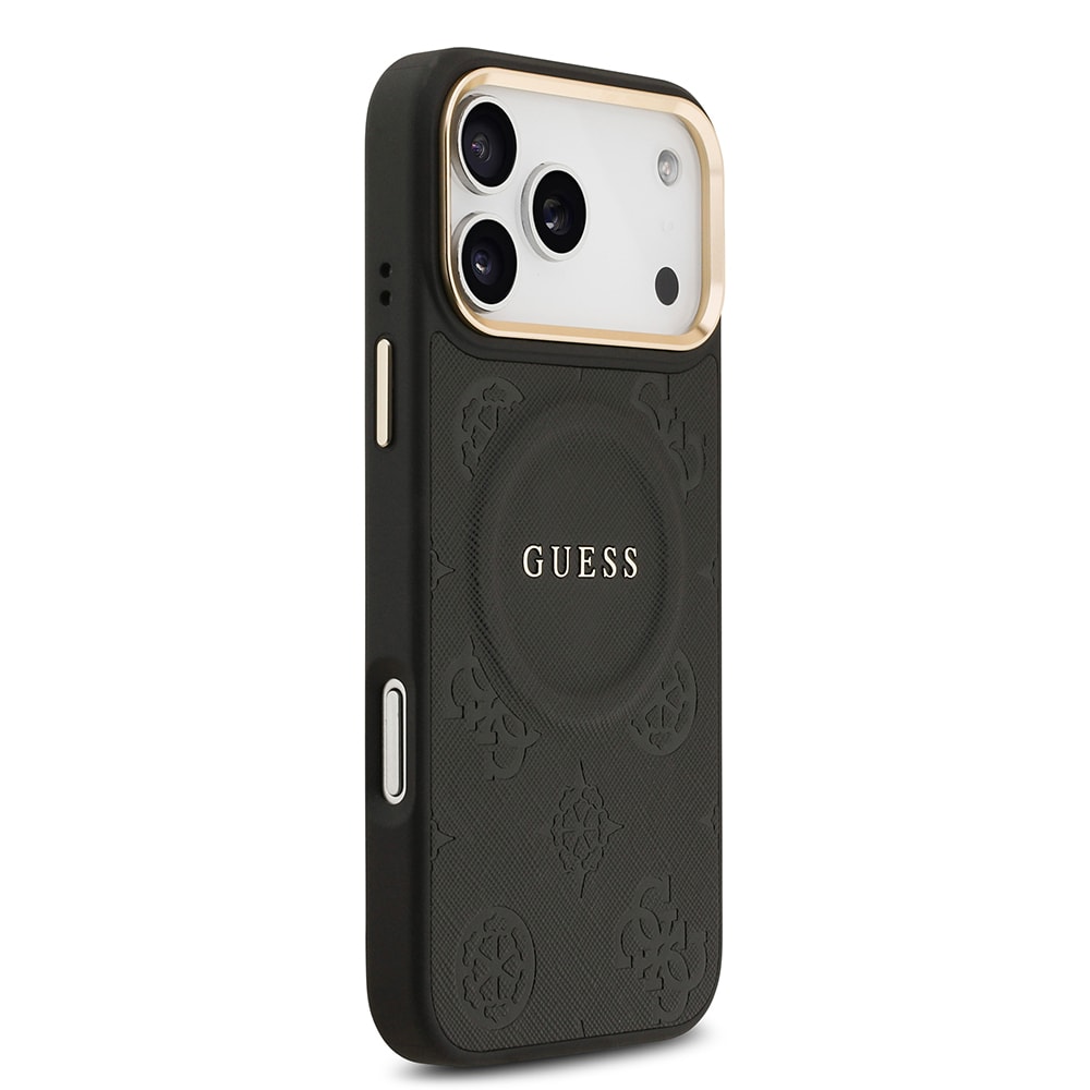 Apple iPhone 17 Pro Max Kılıf Guess Orjinal Lisanslı M-safe Şarj Özellikli Sıcak Baskılı Yazı Logolu PU Deri Peony Kapak