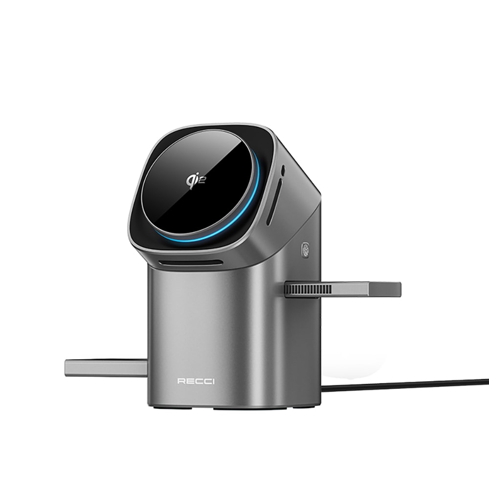 Recci RW05 Qi2 Şarj Teknolojili Ambiyans Işıklı Telefon&Akıllı Saat&Kulaklık 15W 3in1 Kablosuz Şarj Standı