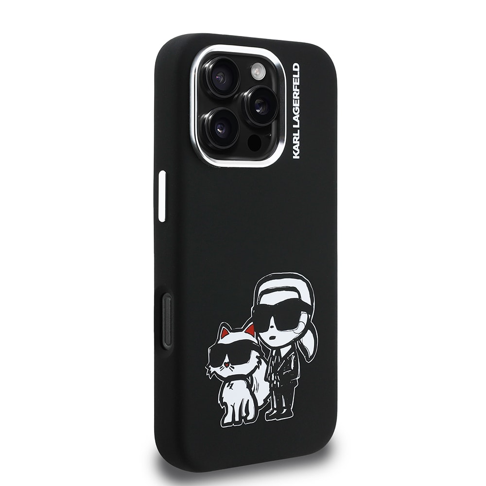 Apple iPhone 16 Pro Max Kılıf Karl Lagerfeld Orjinal Lisanslı Karl & Choupette Sketch Logo Sililkon Kapak