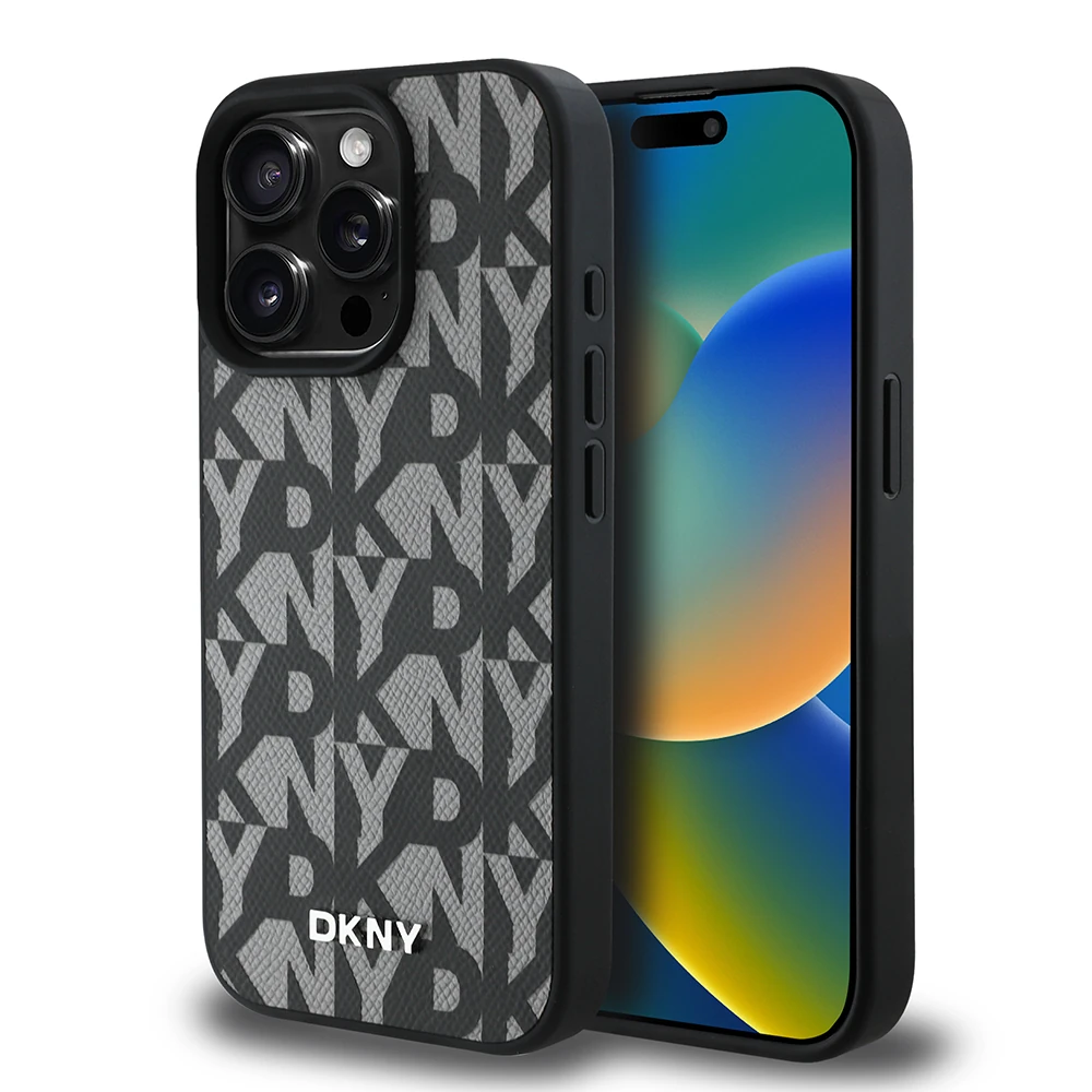 iPhone 15 Pro Max Kılıf DKNY Orjinal Lisanslı M-safe Şarj Özellikli 3D Yazılı Grid Pattern Kapak image
