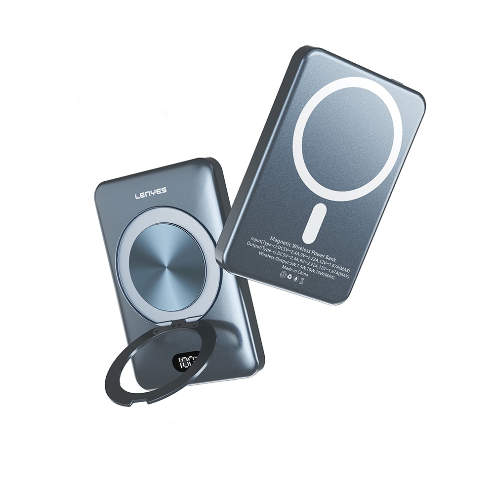 Lenyes PW0007D 20W Dijital LED Ekranlı Yüzük Standlı Wireless Powerbank 15W 5000mAh image