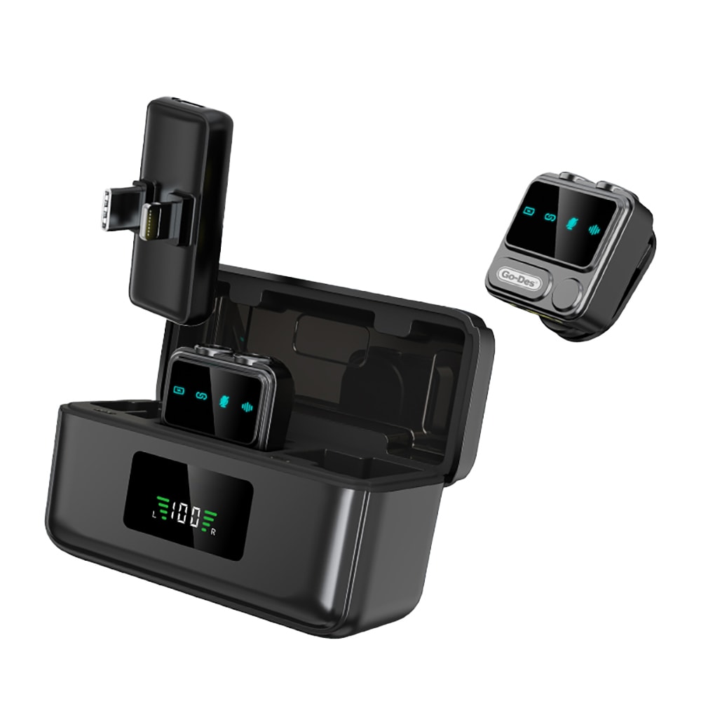 Go Des GD-WS307 2in1 Gürültü Engelleyici Özellikli Type-C ve Lightning Şarj Portlu Kablosuz Yaka Mikrofonu image