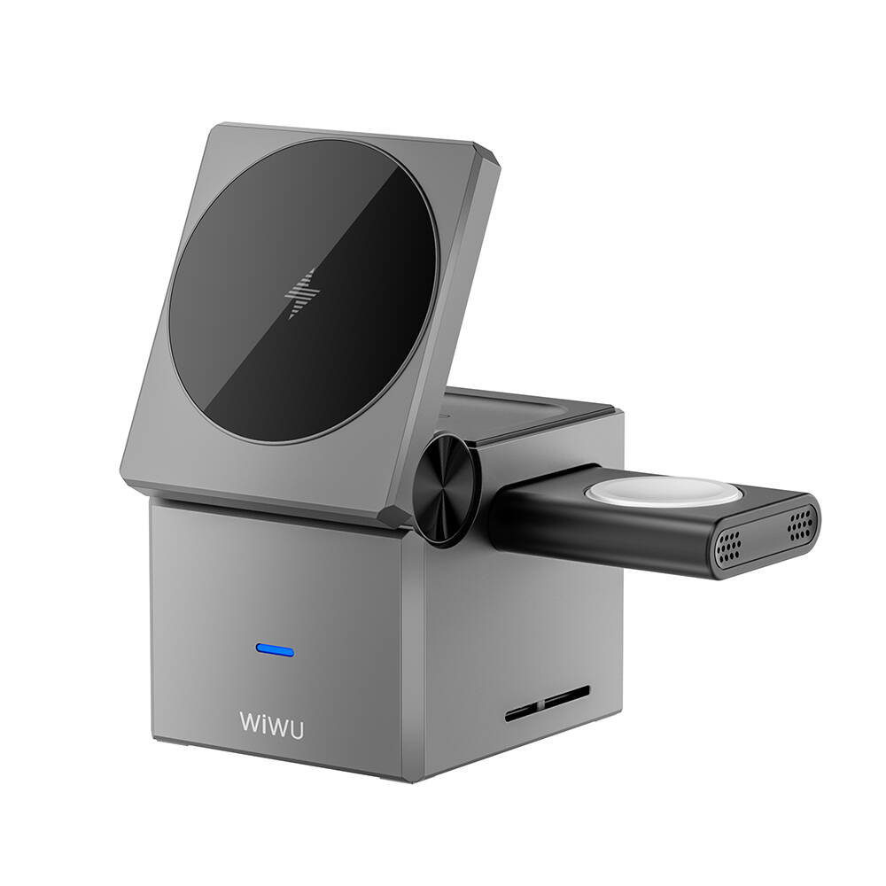 Wiwu Wi-W030 Small Square Küp Tasarımlı Telefon & Akıllı Saat & Kulaklık İçin 15W 3in1 Kablosuz Şarj Standı image